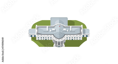 Clean Flat Design Top View of the Presidential Residence Illustration