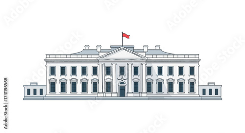 Flat Style White House Building Icon Symbol National Landmark Illustration