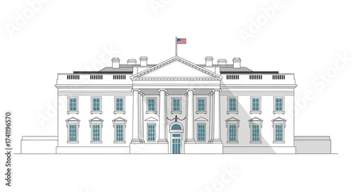 Simple Line Art Illustration of Iconic White House Government Building