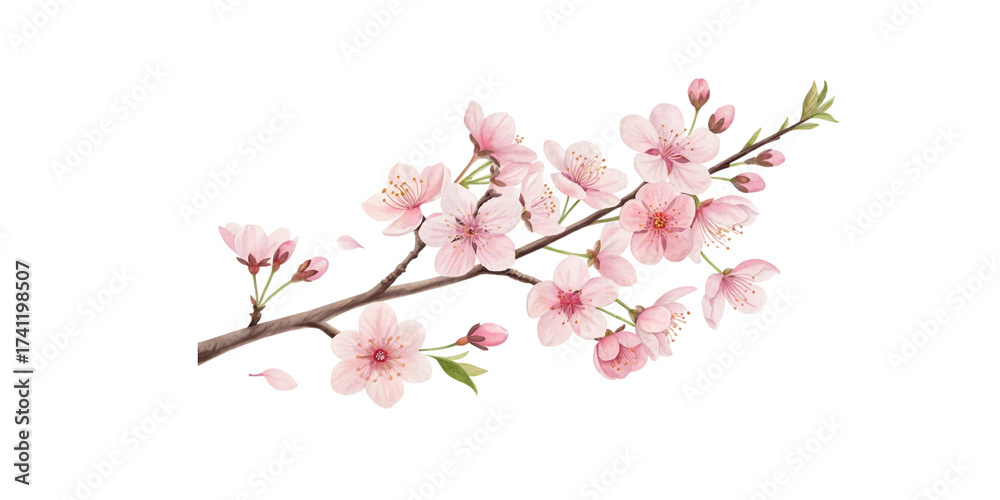 Obraz premium Pink cherry blossom branch isolated on white background