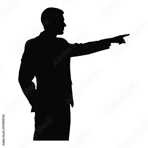 Business man silhouette pointing forward direction leadership guidance business strategy executive gesture silhouette