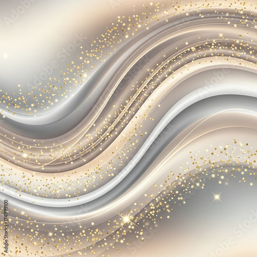 Elegant Gold and Silver Wavy Background with Sparkles. Luxury Abstract Fluid Design. Modern Glittering Smooth Curves for Banners, Invitations, or Presentations.