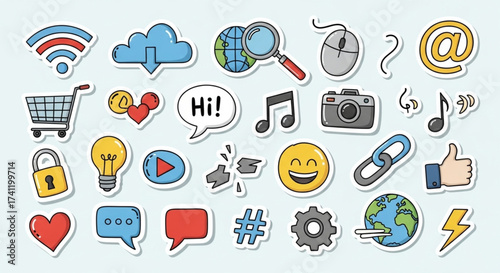 Doodle Internet Sticker Collection - Digital Icons and Web Symbols
