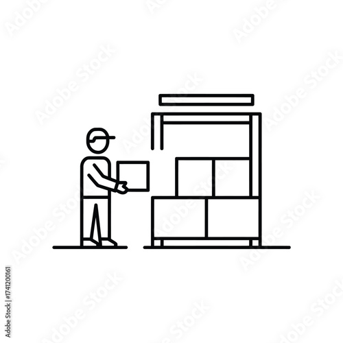Warehouse worker placing a box onto a shelf in a storage facility