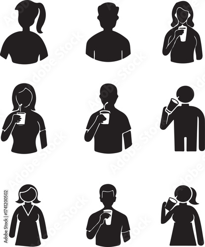 People Drinking Beverages Silhouettes of Various Individuals Enjoying Drinks