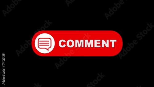 Comment button animation for a video channel. comment text reveal animation, social media. Flat Design comment. comment icon Animation, 4k Comment Push Buttons for YouTube. red comment icon button.