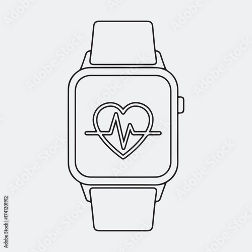 Smartwatch with heartbeat line in heart shape isolated on white background