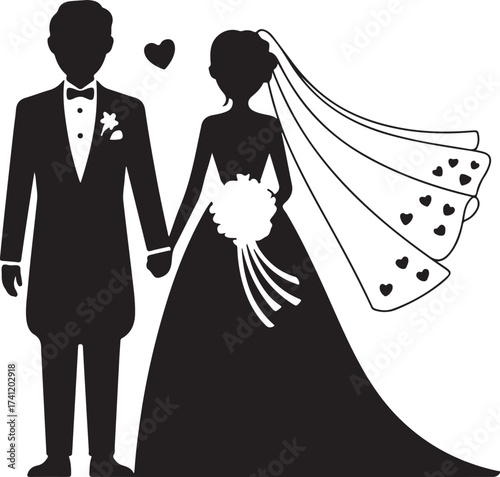 Elegant bride and groom holding hands, wedding bliss