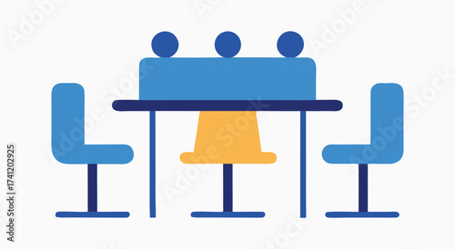 Modern flat illustration of a meeting table with three people sitting around it