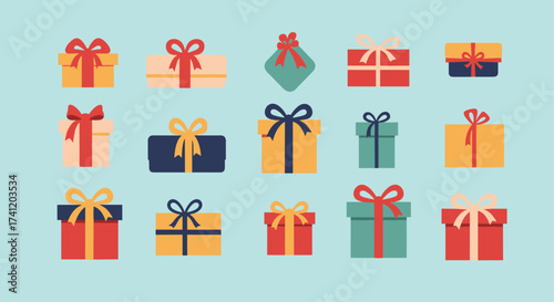 A collection of various gift boxes with ribbons and bows.