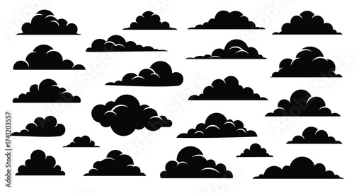 Set of stylized dark clouds in silhouette.