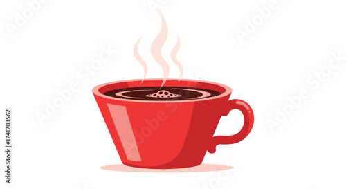 A hot cup of coffee with steam rising from it.