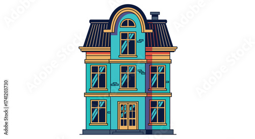 A charming three-story building with a Mansard roof.