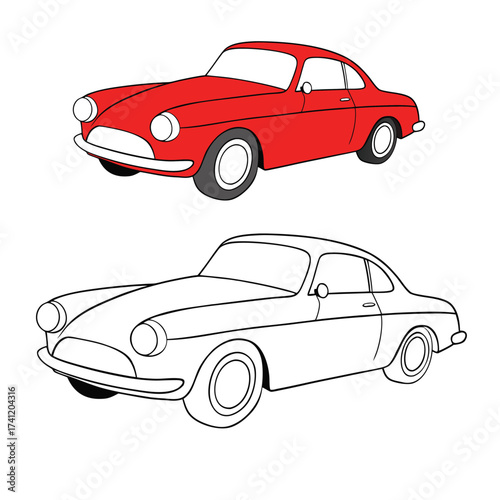A sleek coupe car coloring page featuring a sporty two-door design, smooth curves, bold wheels, and streamlined windows—perfect for kids and car lovers to color creatively.
