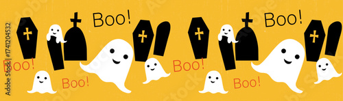 Halloween Ghosts. Halloween Background Pattern. Vector Template For Banner