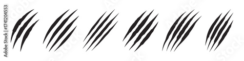 Animal claw scratches mark set. Cat tiger scratches paw shape collection.