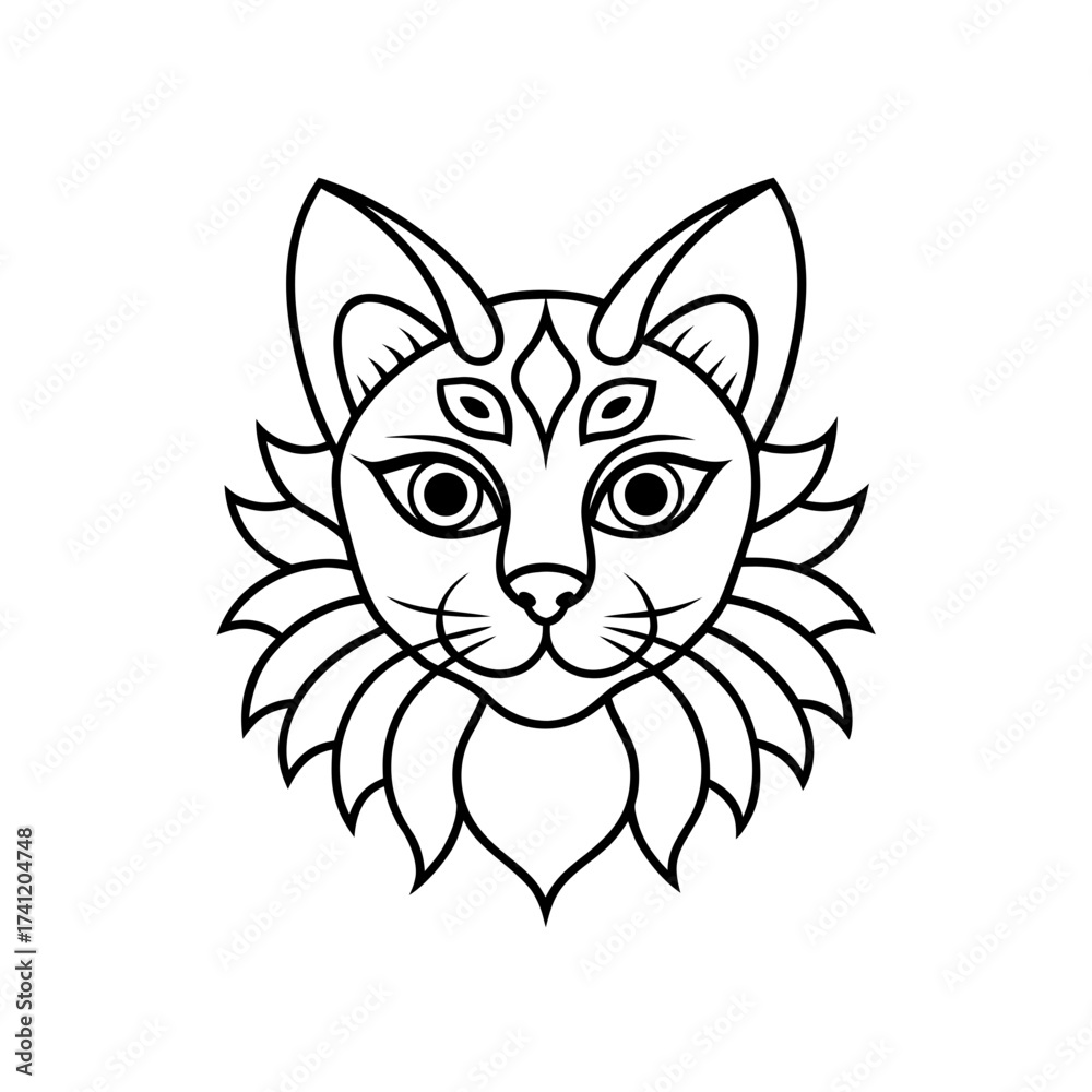 Obraz premium Stylized cat head with floral elements on transparent background