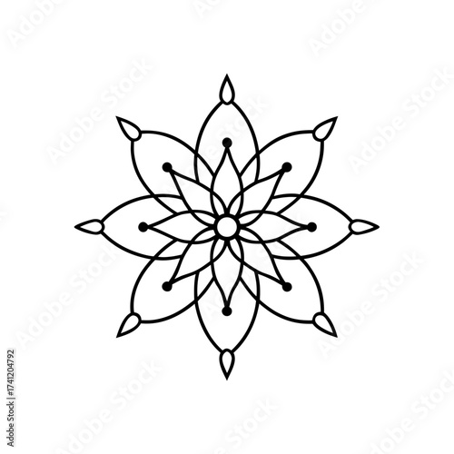 Floral design with eight symmetrical petals on transparent background