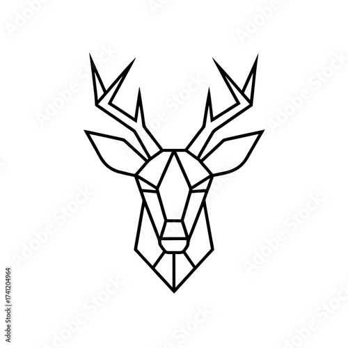 Geometric deer head with sharp antlers art on transparent background