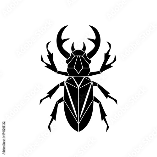 Geometric black stag beetle illustration art on transparent background