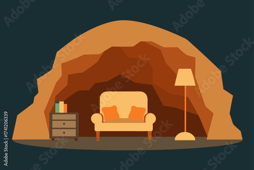 Illustration of a cozy room with armchair and lamp