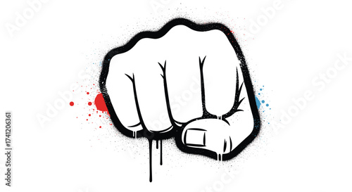 Graffiti art of a clenched fist in defiance and protest symbol of rebellion and strength.