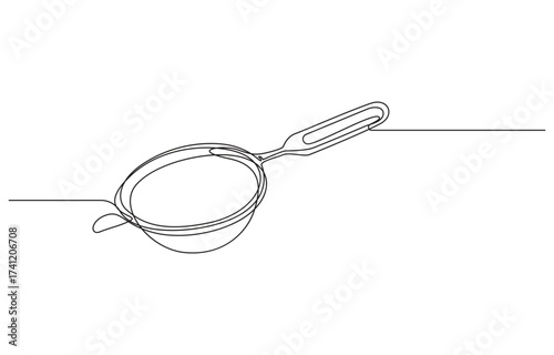 Continuous Line Drawing of a Kitchen Strainer, Continuous line art of a hand holding coffee cups and measuring spoons
