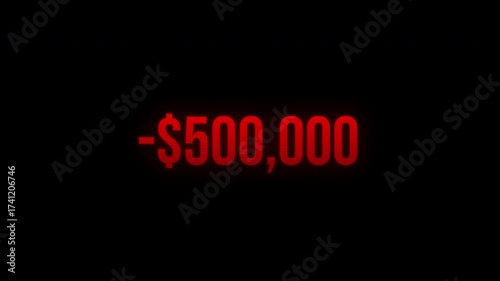 Negative Dollar Counter | Red Digital Loss Money Finance Display