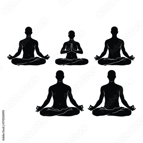 Serene meditating figures silhouette yoga zen mindfulness meditation peace tranquility silhouette