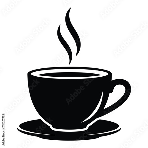 A bold silhouette of a steaming coffee cup and saucer ready for your morning brew delight silhouette