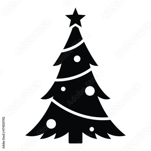 Classic silhouette of a decorated christmas tree with star topper emblem for festive holiday design projects silhouette