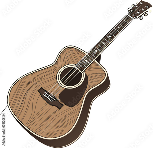 Brown acoustic guitar with wood grain texture musical instrument