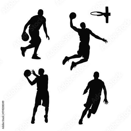 Dynamic basketball player silhouettes capturing action and athleticism in sport graphics silhouette