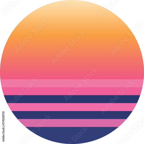 Aesthetic Retrowave Sunset Circle