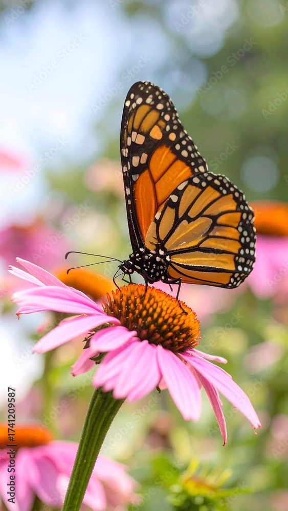 Fototapeta premium Monarch butterfly on a pink flower