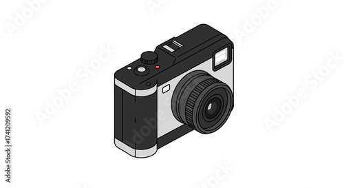 Retro camera isometric design on white background