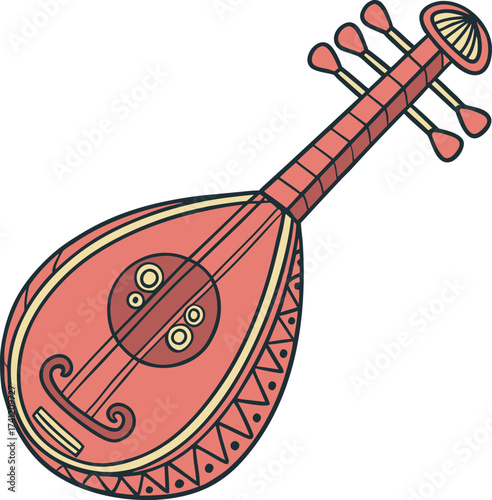 Coral Lute Instrument With Decorative Pattern music