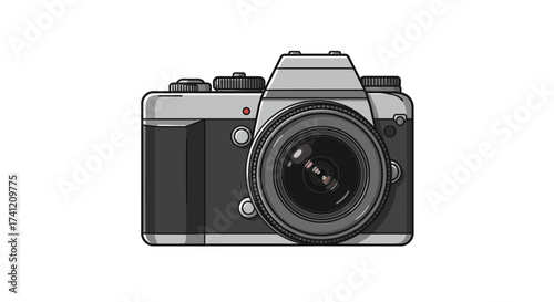 Classic camera front view in detailed flat design for photography enthusiasts