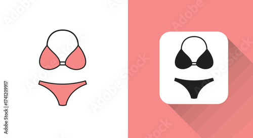 Minimalist bikini design with long shadow in split color style