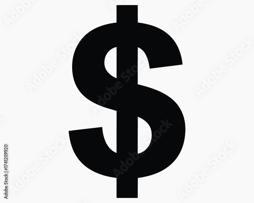 A simple black dollar sign icon representing finance and currency on a plain white background