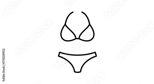Minimalist bikini outline icon: simple black and white design for summer themes
