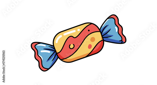 Colorful wrapped candy with blue ends on white background