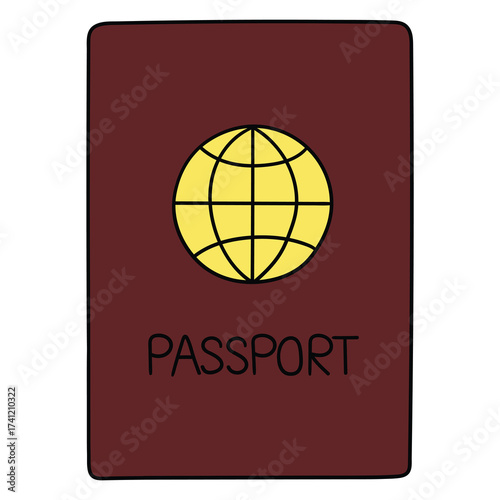 Hand-drawn cartoon passport on a white background.