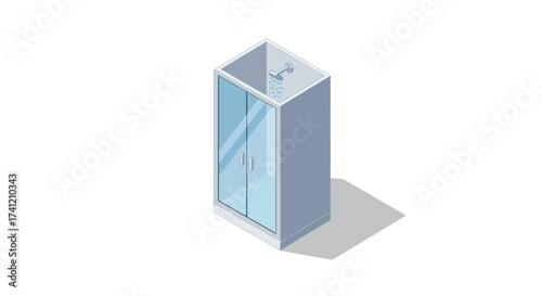 Isometric glass shower cubicle with shadow on white background for clean bath…