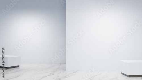 Blank white walls inside an art gallery. Indoor. Studio. Apartment. 8k image.