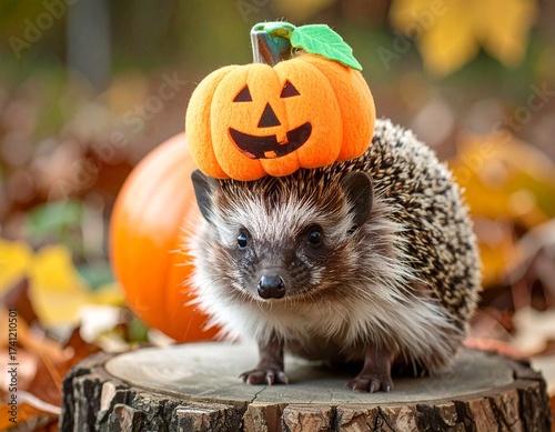hedgehog halloween pumpkin Generated image