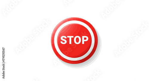 Red stop button icon with 3d glossy style