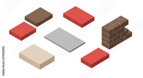 Isometric brick and building blocks set for construction design projects