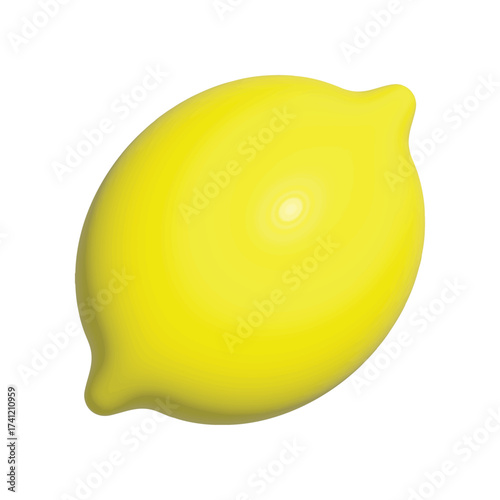 Fresh 3d lemon fruit. A whole lemon. Yellow render citrus isolated on white background. lemon icon for lemonade juice, vitamin C. Emblem natural product, farmers market, cosmetic. Vector illustration