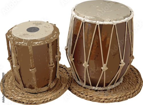 Indian tabla drums on woven mats indian drums percussion